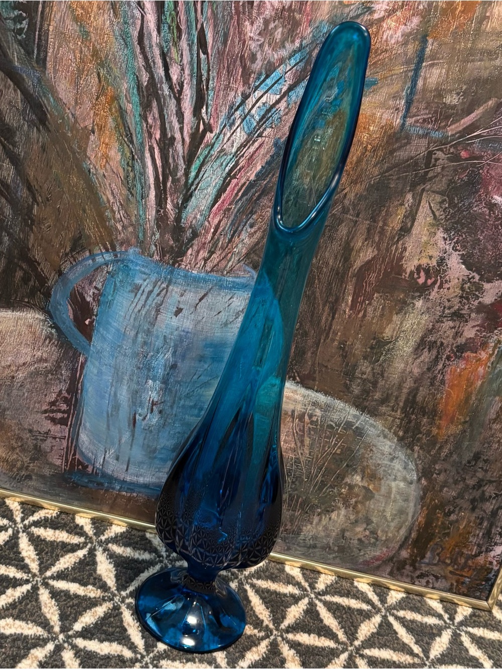 50's Viking Aqua Swung Vase - 20" Footed Aqua Swung Vase - Viking Glass Vase
